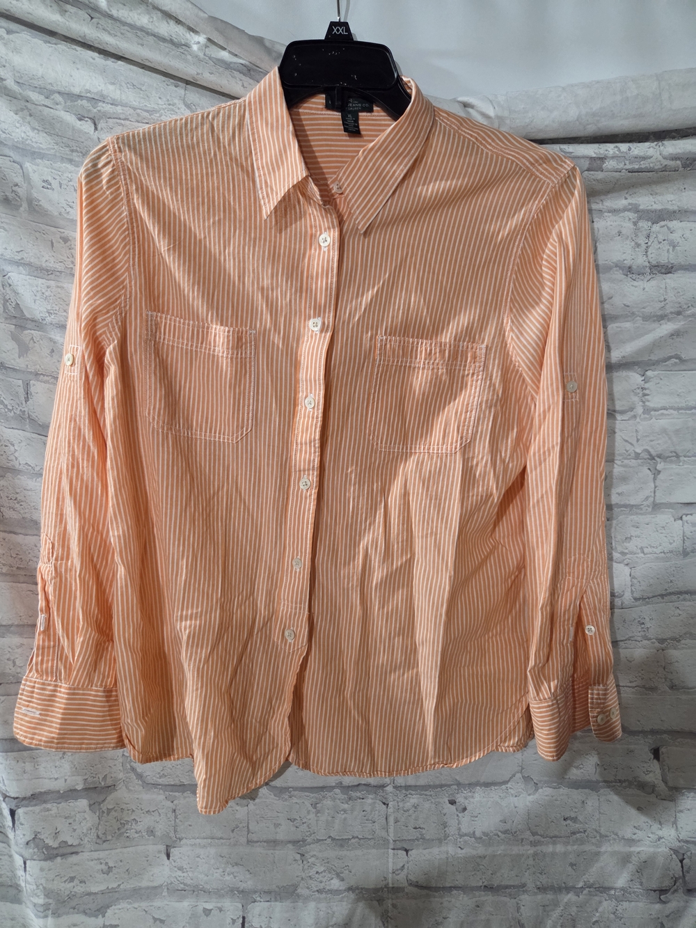Ralph Lauren Peach and White Striped Button-Down Shirt
